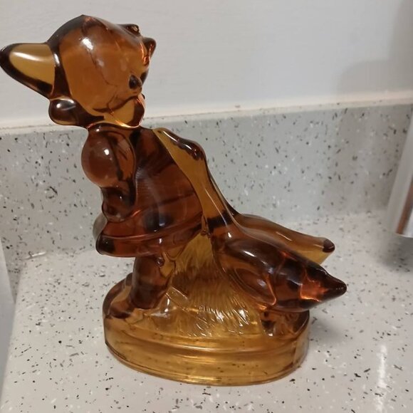 Vintage LE Smith Amber Glass Girl with Geese Figurine 7 1/2" & 5 3/4 Blown Glass - Picture 2 of 6